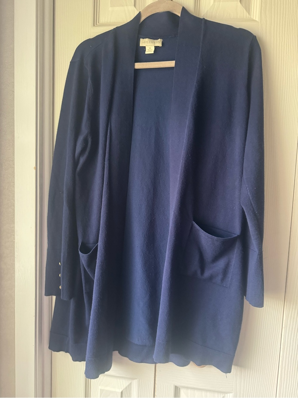 Appleseed's Navy Open-Front Cardigan with Pockets - Picture 6 of 7